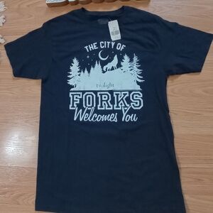 Navy Graphic Tee with Forks Design